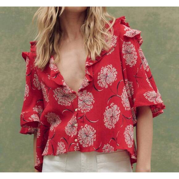 THE GREAT. Tops - NEW THE GREAT. bower top in true red dancing floral